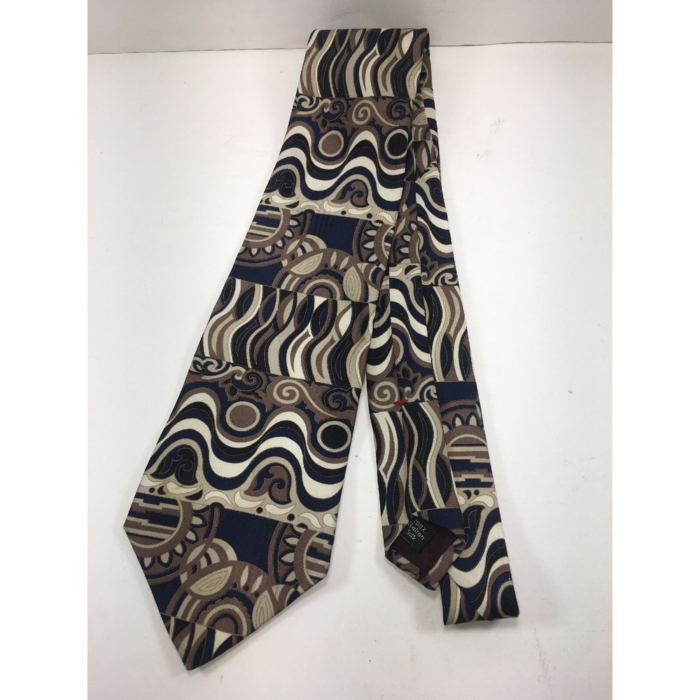 Zylos George Machado Tie 100% Silk Geometric Black Blue Beige - Picture 3 of 8